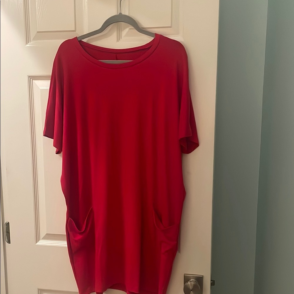 Red Oversized T-Shirt dress with Pockets